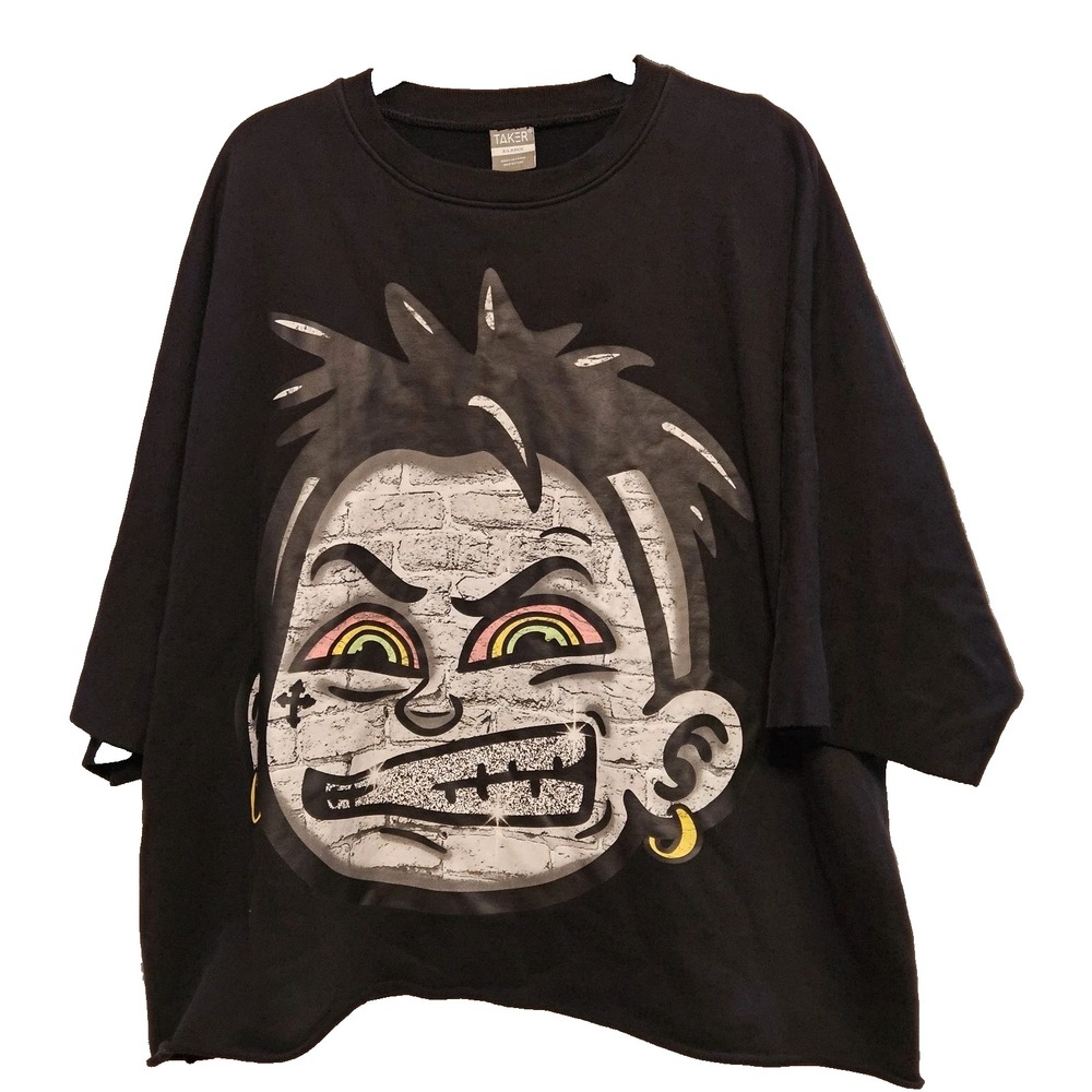 Oversize Graffiti Streetwear Sweatshirt Front & Back Graphic, Raw Hem, Baggy X